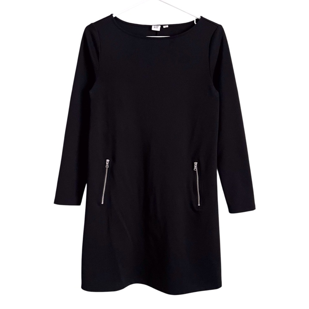 Gap Black Shift Dress Long Sleeve Zipper Pockets A-Line Neutral Casual Career 2